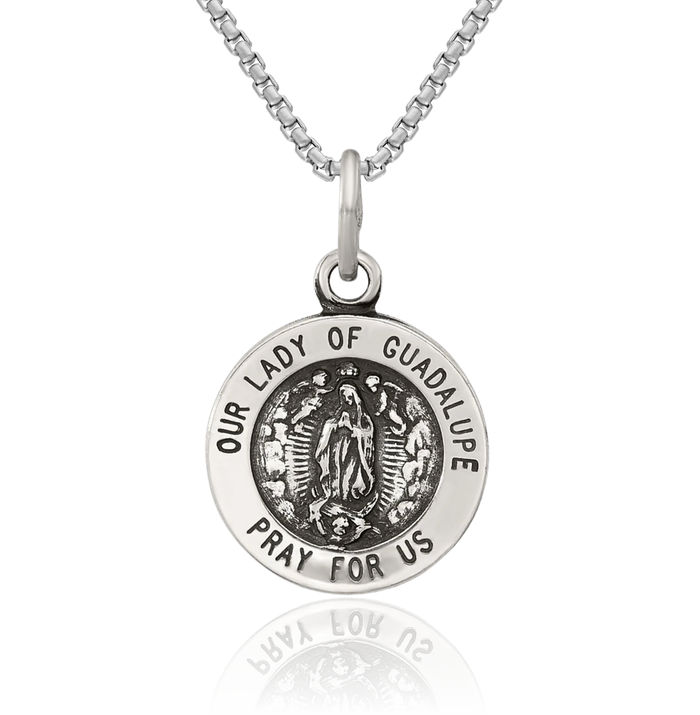 925 Sterling Silver Vintage Our Lady of Guadalupe Virgin Mary Medal Necklace Virgencita Maria Rosa Pendant Catholic Christian Holy Mother Medallion Charm