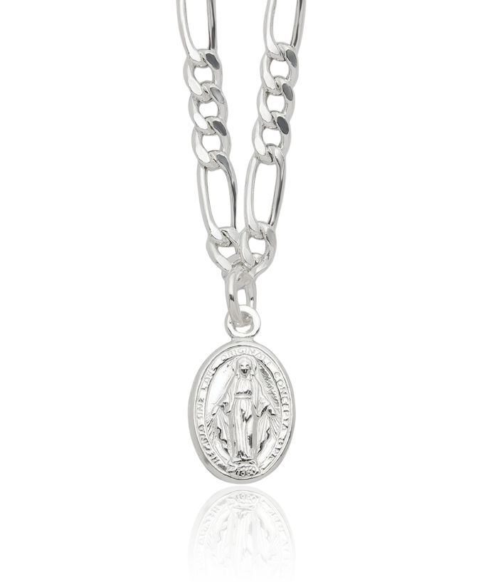 925 Sterling Silver Our Lady of Miraculous Medal Blessed Virgin Mary Link Necklace Chain