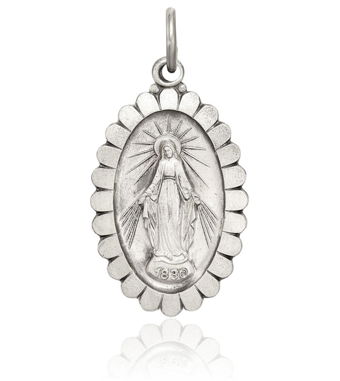 925 Sterling Silver Vintage Our Lady of Miraculous Medal Blessed Virgin Mary Necklace Chain Pendant Charm