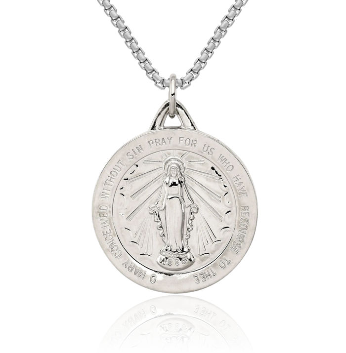 925 Sterling Silver Our Lady of Miraculous Medal Blessed Virgin Mary Necklace Chain Pendant Charm