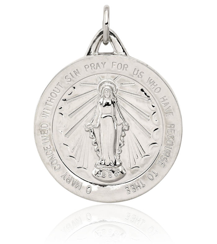 925 Sterling Silver Our Lady of Miraculous Medal Blessed Virgin Mary Necklace Chain Pendant Charm