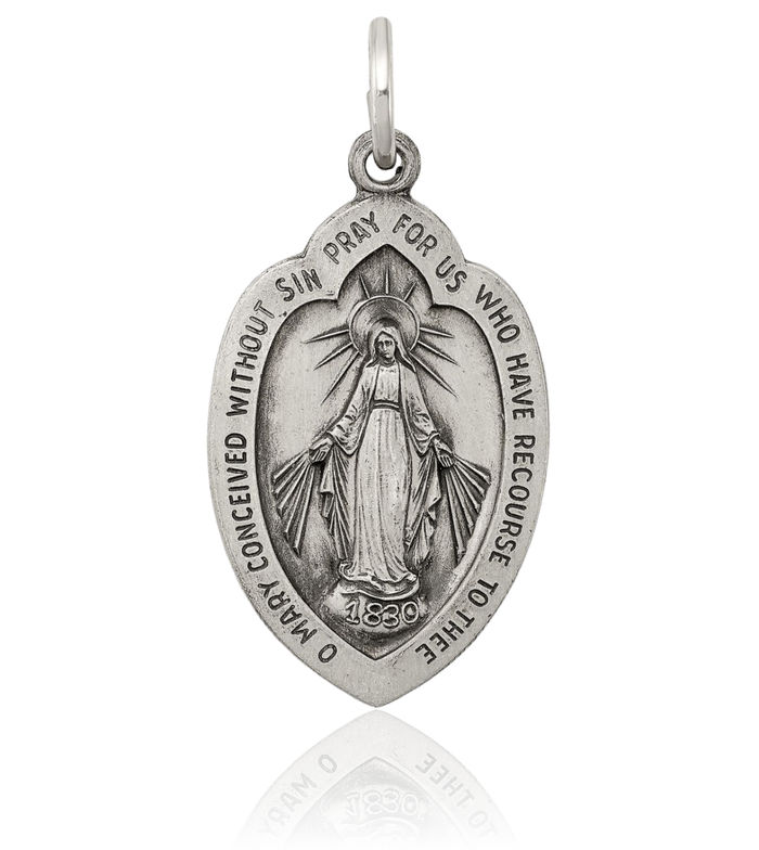 925 Sterling Silver Vintage Our Lady of Miraculous Medal Blessed Virgin Mary Necklace Chain Pendant Charm