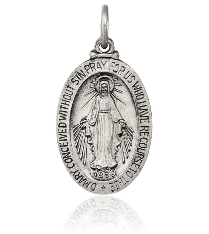 925 Sterling Silver Vintage Our Lady of Miraculous Medal Blessed Virgin Mary Necklace Chain Pendant Charm