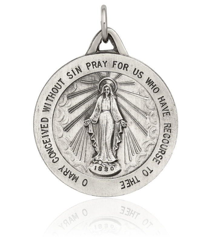 925 Sterling Silver Vintage Our Lady of Miraculous Medal Blessed Virgin Mary Necklace Chain Pendant Charm