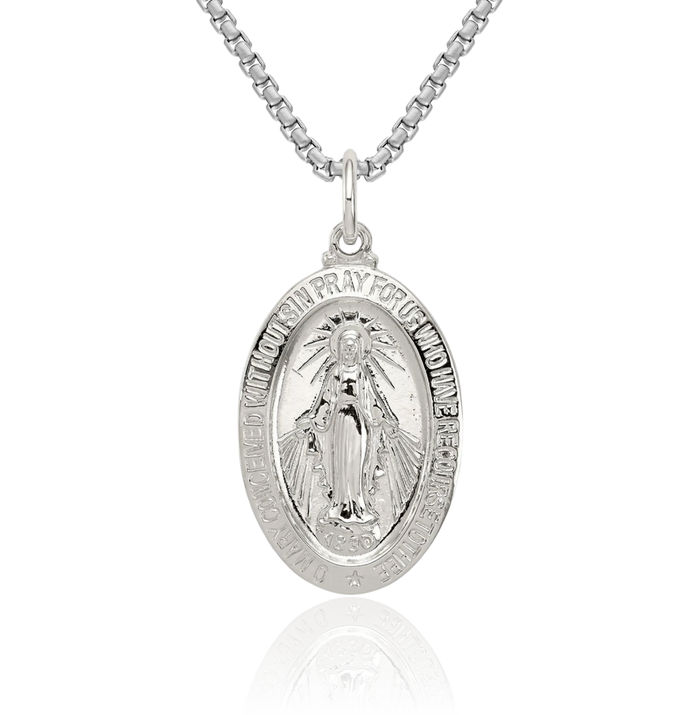 925 Sterling Silver Our Lady of Miraculous Medal Blessed Virgin Mary Necklace Chain Pendant Charm