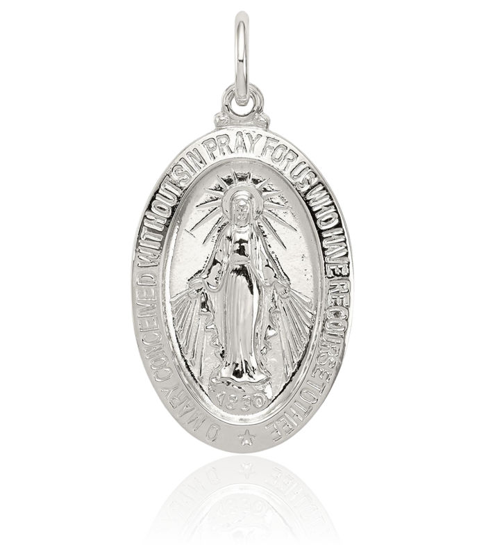 925 Sterling Silver Our Lady of Miraculous Medal Blessed Virgin Mary Necklace Chain Pendant Charm