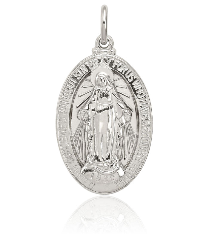 925 Sterling Silver Our Lady of Miraculous Medal Blessed Virgin Mary Necklace Chain Pendant Charm