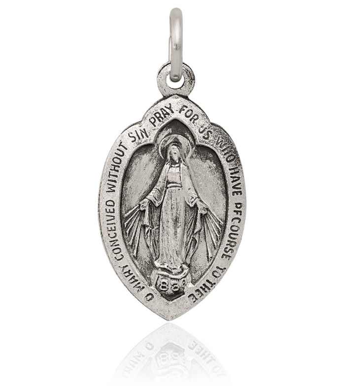 925 Sterling Silver Vintage Our Lady of Miraculous Medal Blessed Virgin Mary Necklace Chain Pendant Charm