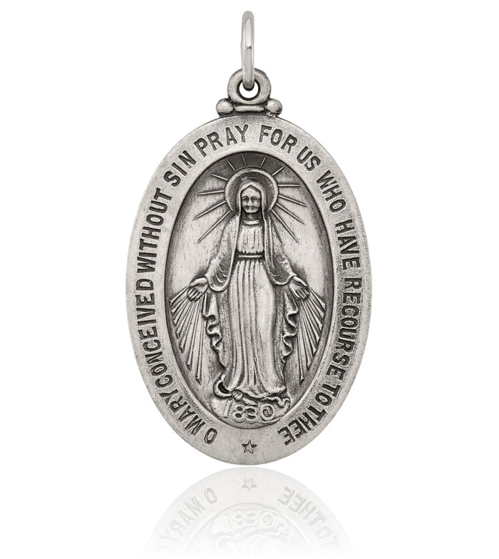 925 Sterling Silver Vintage Our Lady of Miraculous Medal Blessed Virgin Mary Necklace Chain Pendant Charm