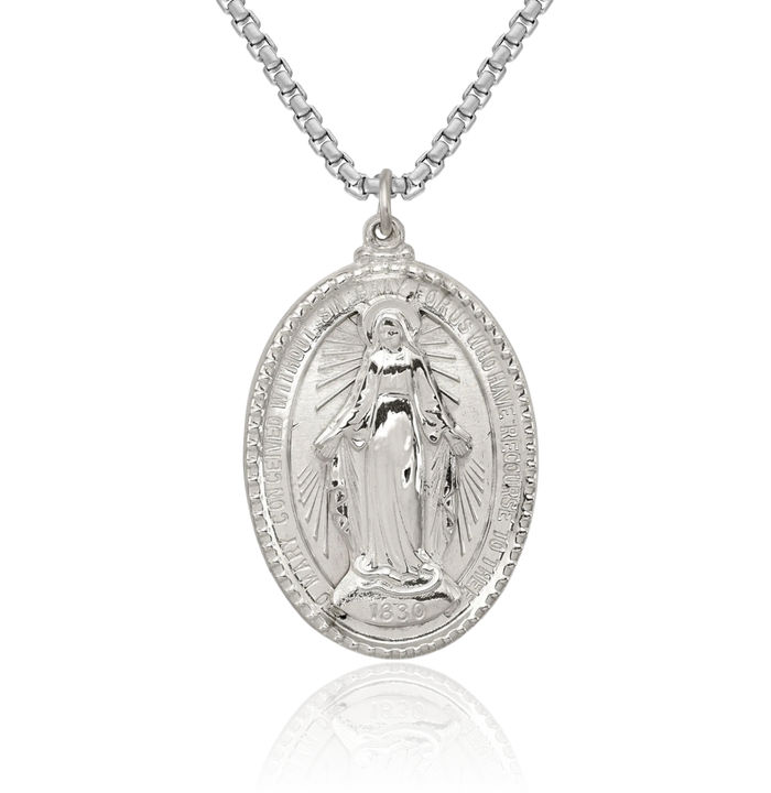 925 Sterling Silver Our Lady of Miraculous Medal Blessed Virgin Mary Necklace Chain Pendant Charm