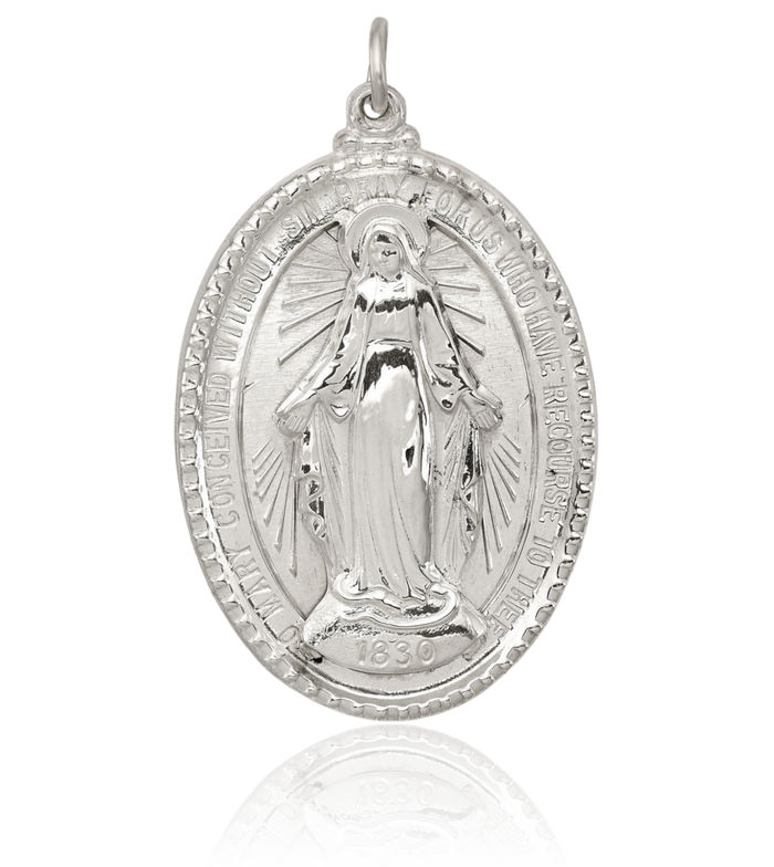 925 Sterling Silver Our Lady of Miraculous Medal Blessed Virgin Mary Necklace Chain Pendant Charm