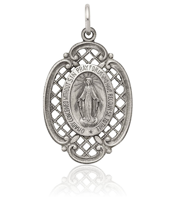 925 Sterling Silver Vintage Our Lady of Miraculous Medal Blessed Virgin Mary Necklace Chain Pendant Charm