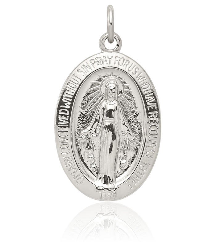 925 Sterling Silver Our Lady of Miraculous Medal Blessed Virgin Mary Necklace Chain Pendant Charm