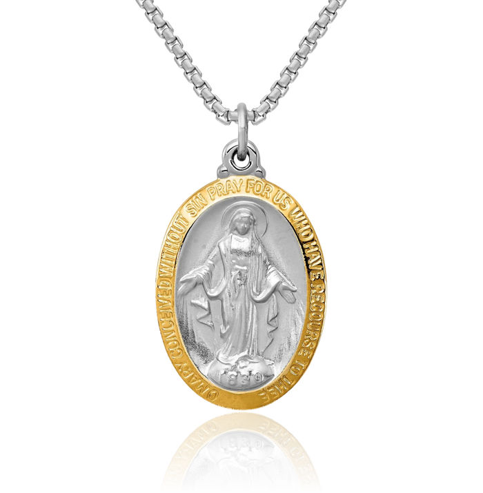 925 Sterling Silver Our Lady of Miraculous Medal Blessed Virgin Mary Necklace Chain Pendant Charm