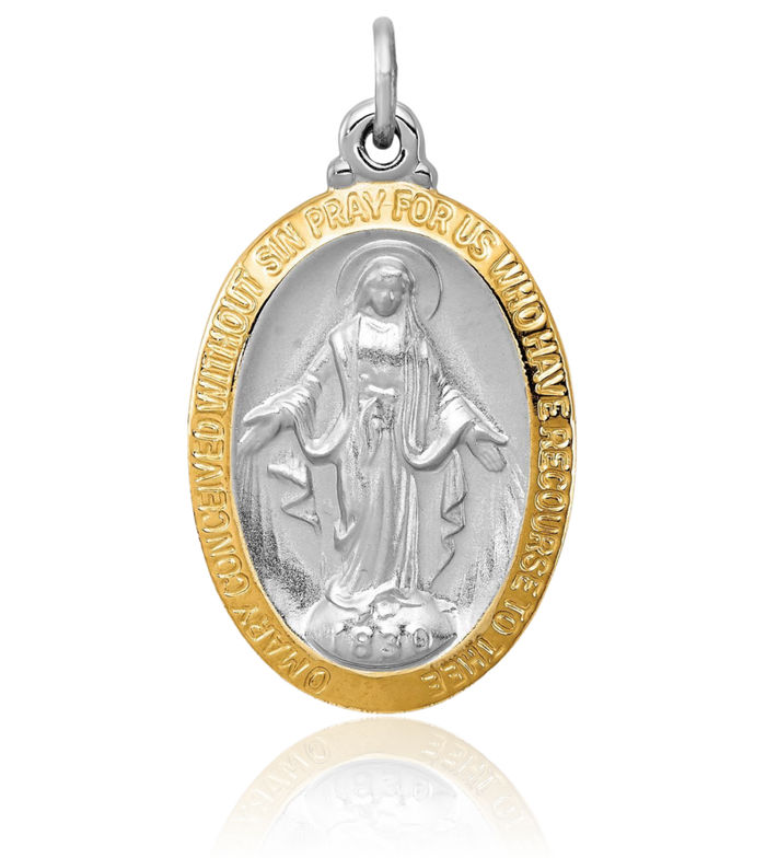 925 Sterling Silver Our Lady of Miraculous Medal Blessed Virgin Mary Necklace Chain Pendant Charm
