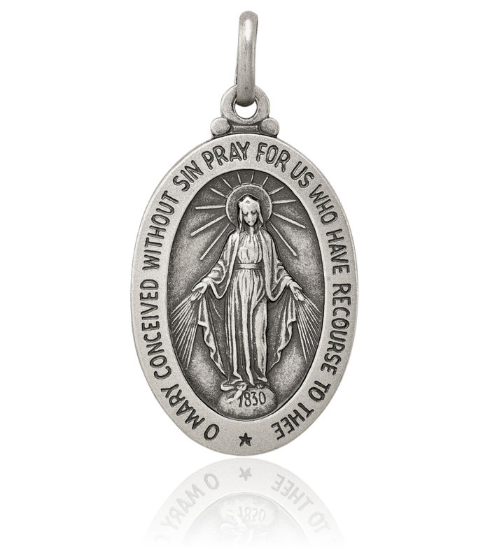 925 Sterling Silver Vintage Our Lady of Miraculous Medal Blessed Virgin Mary Necklace Chain Pendant Charm