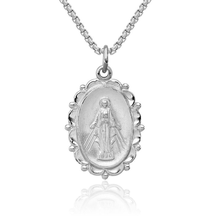 925 Sterling Silver Our Lady of Miraculous Medal Blessed Virgin Mary Necklace Chain Pendant Charm