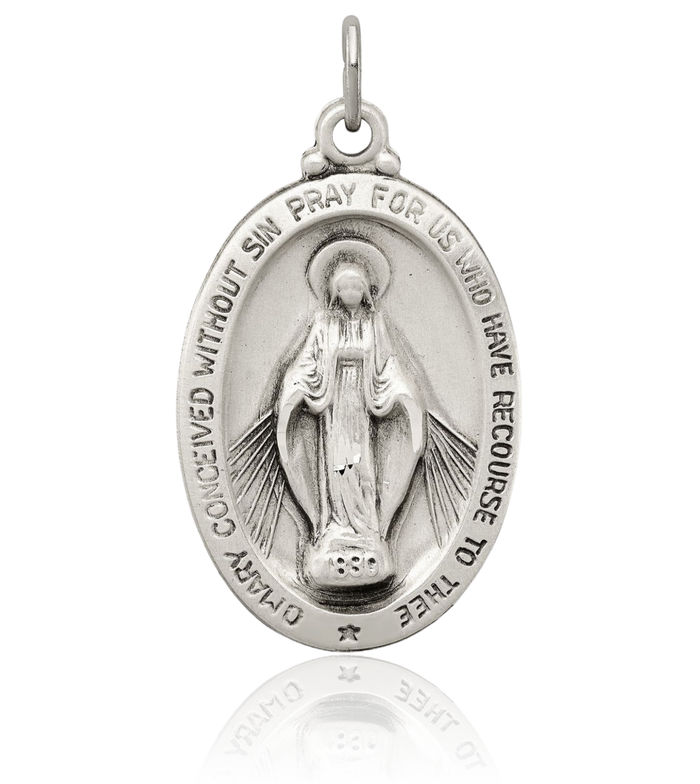 925 Sterling Silver Vintage Our Lady of Miraculous Medal Blessed Virgin Mary Necklace Chain Pendant Charm