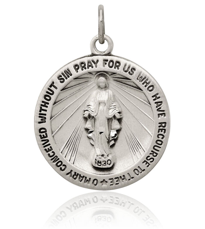 925 Sterling Silver Vintage Our Lady of Miraculous Medal Blessed Virgin Mary Necklace Chain Pendant Charm
