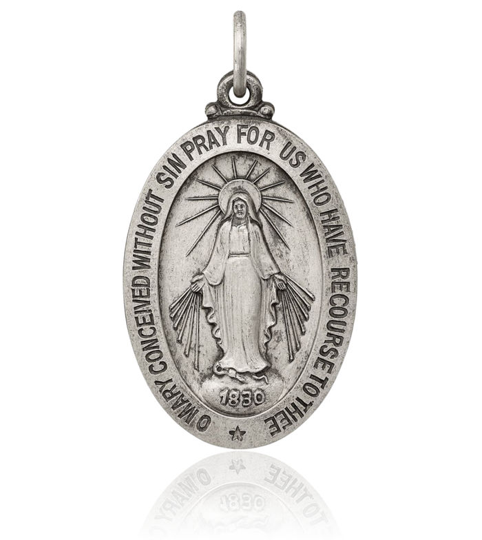925 Sterling Silver Vintage Our Lady of Miraculous Medal Blessed Virgin Mary Necklace Chain Pendant Charm