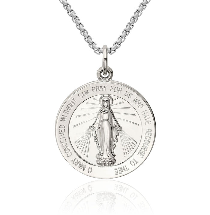 925 Sterling Silver Our Lady of Miraculous Medal Blessed Virgin Mary Necklace Chain Pendant Charm