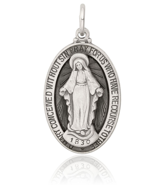 925 Sterling Silver Vintage Our Lady of Miraculous Medal Blessed Virgin Mary Necklace Chain Pendant Charm