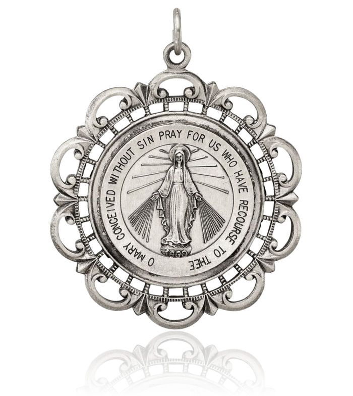 925 Sterling Silver Vintage Our Lady of Miraculous Medal Blessed Virgin Mary Necklace Chain Pendant Charm