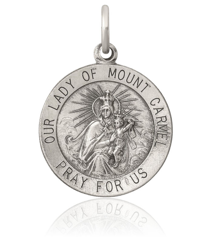 925 Sterling Silver Vintage Our Lady of Mount Carmel Medal Necklace Chain Pendant Charm