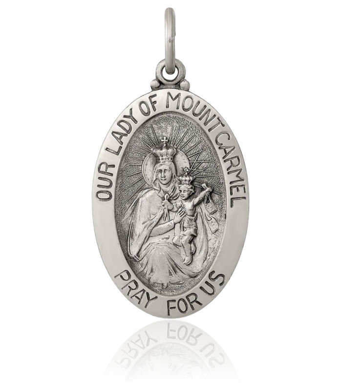 925 Sterling Silver Vintage Our Lady of Mount Carmel Medal Necklace Chain Pendant Charm