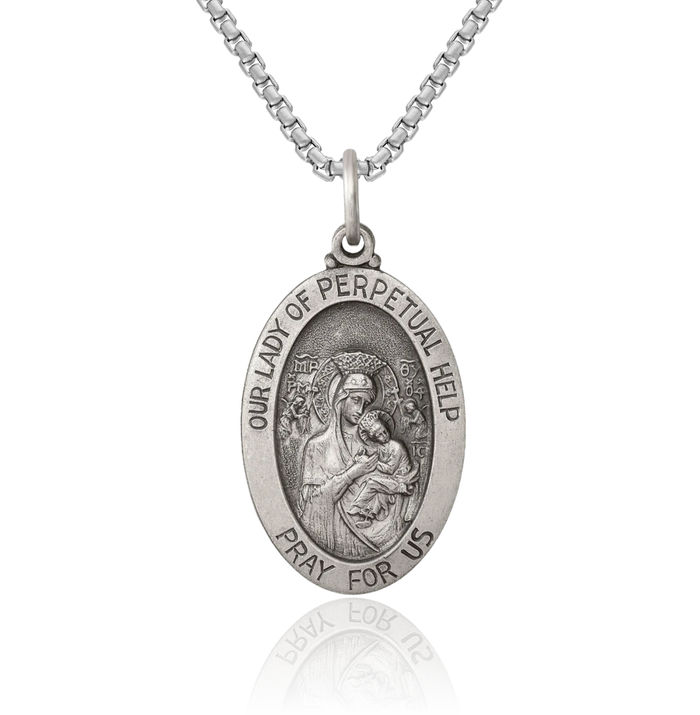 925 Sterling Silver Vintage Our Lady of Perpetual Help Medal Necklace Chain Pendant Charm