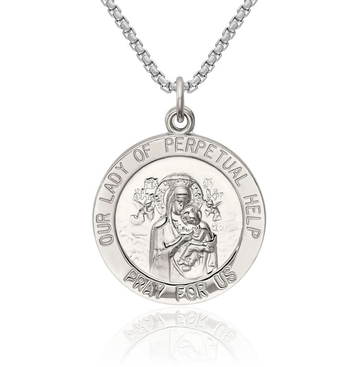 925 Sterling Silver Our Lady of Perpetual Help Medal Necklace Chain Pendant Charm