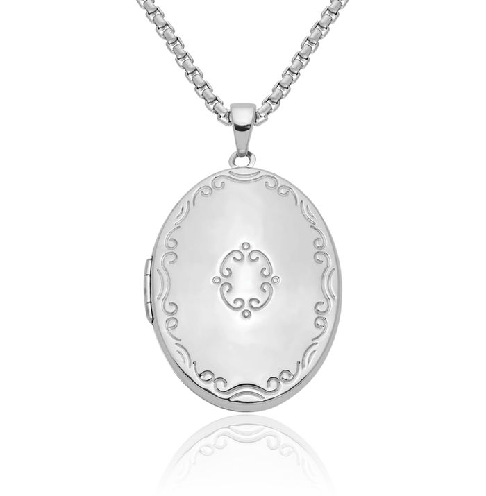 925 Sterling Silver Oval 4 Photo Family Locket Necklace Chain Pendant Charm