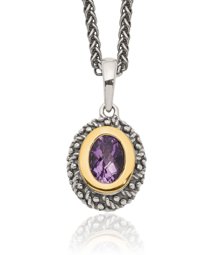 925 Sterling Silver Vintage Oval Purple Amethyst Chain Necklace Gemstone Pendant Charm