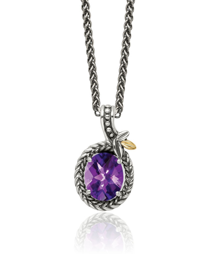 925 Sterling Silver Vintage Oval Purple Amethyst Chain Necklace Gemstone Pendant Charm