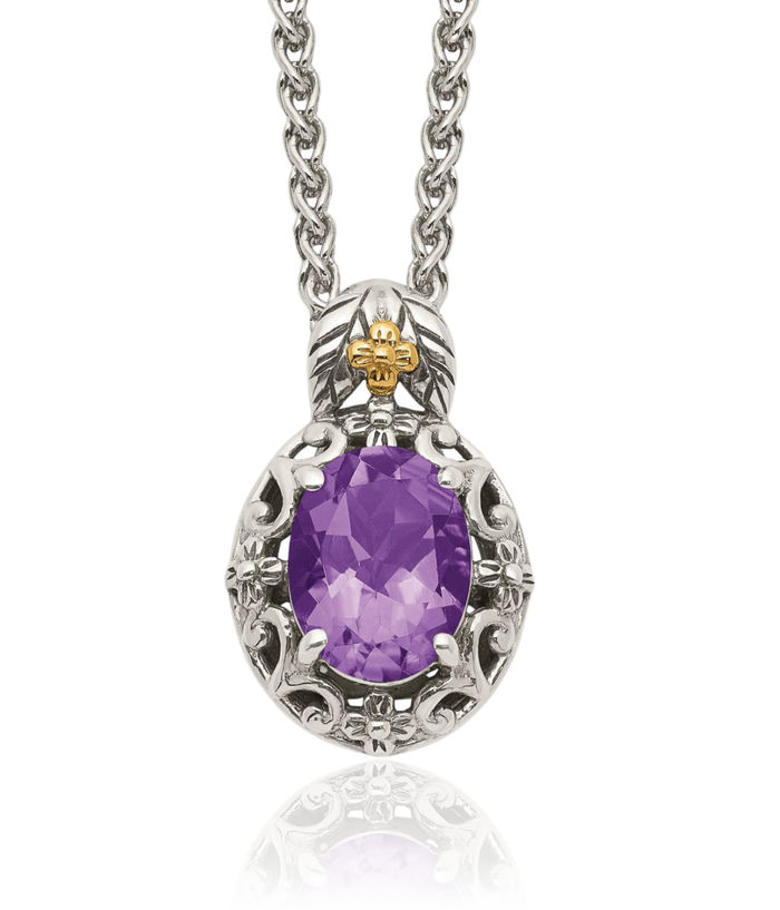 925 Sterling Silver Vintage Oval Purple Amethyst Chain Necklace Gemstone Pendant Charm