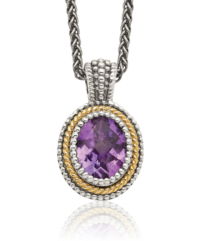 925 Sterling Silver Vintage Oval Purple Amethyst Chain Necklace Gemstone Pendant Charm