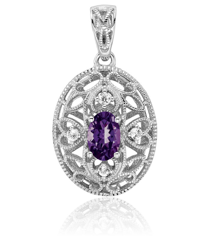 925 Sterling Silver Oval Purple Amethyst White Topaz Necklace Charm Gemstone Pendant February Birthstone Jewelry