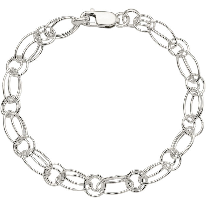 925 Sterling Silver Oval Cable Rolo Link Chain Bracelet