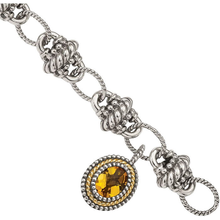 925 Sterling Silver Vintage Oval Yellow Orange Citrine Chain Gemstone Tennis Bracelet