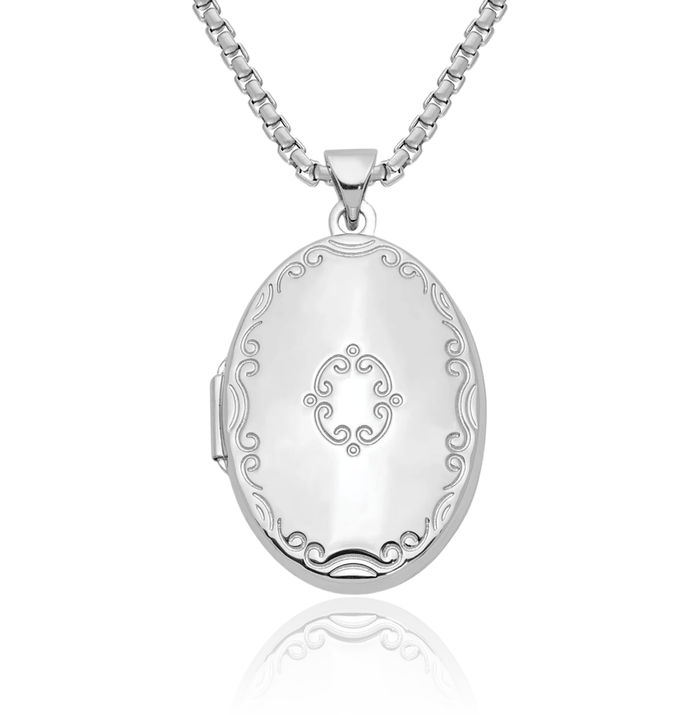 925 Sterling Silver Oval Family Personalized Photo Locket Necklace Picture Pendant Charm