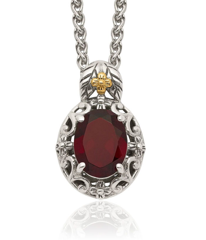 925 Sterling Silver Vintage Oval Red Garnet Chain Necklace Gemstone Pendant Charm