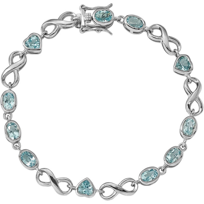 925 Sterling Silver Oval Heart Swiss Blue Topaz Chain Tennis Charm Bracelet