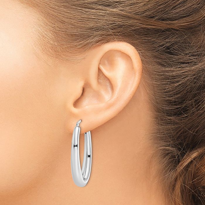 925 Sterling Silver Oval Medium Hoop Earrings