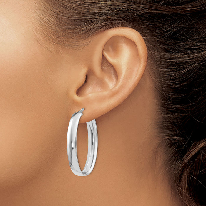 925 Sterling Silver Oval Medium Hoop Earrings