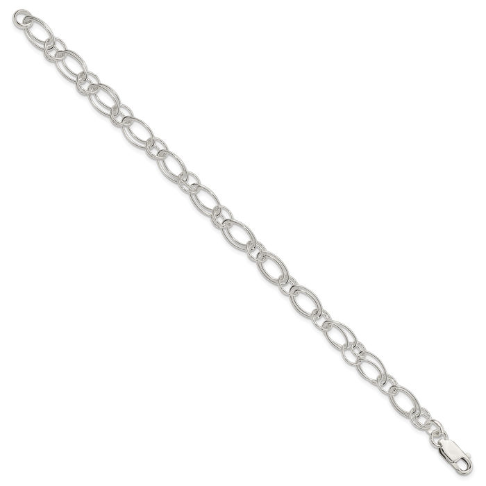 925 Sterling Silver Oval Cable Rolo Link Chain Bracelet