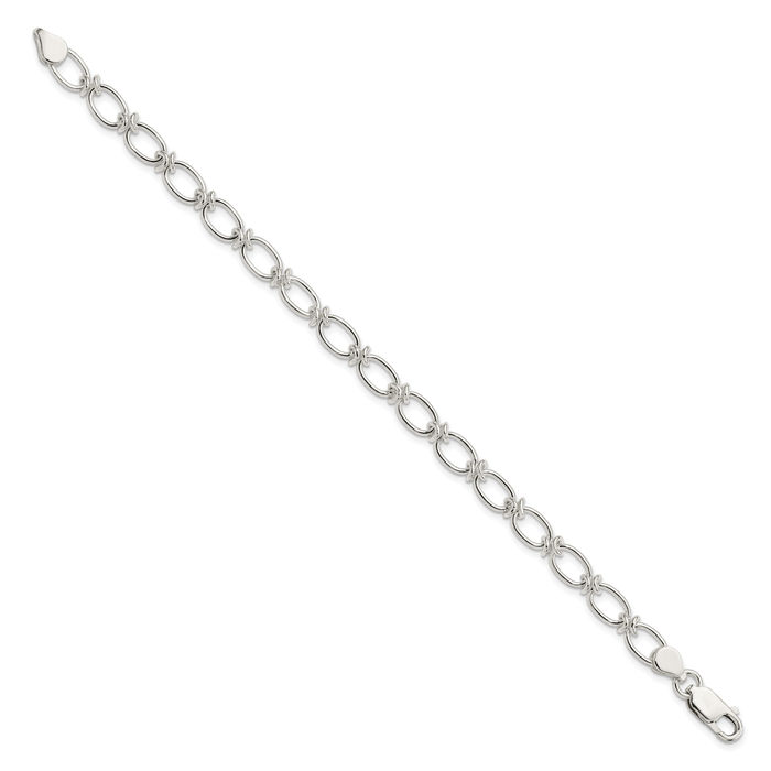 925 Sterling Silver Oval Single Link Chain Charm Bracelet