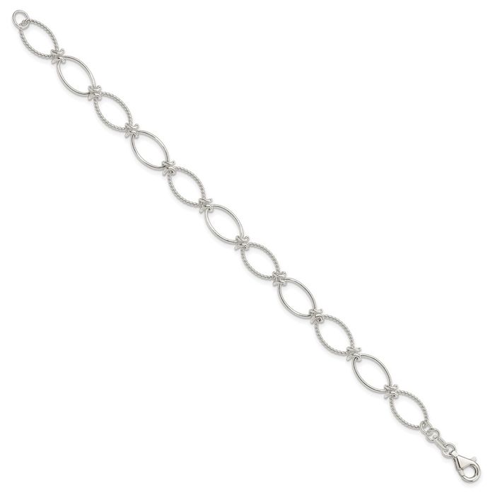 925 Sterling Silver Oval Cable Rolo Link Chain Bracelet