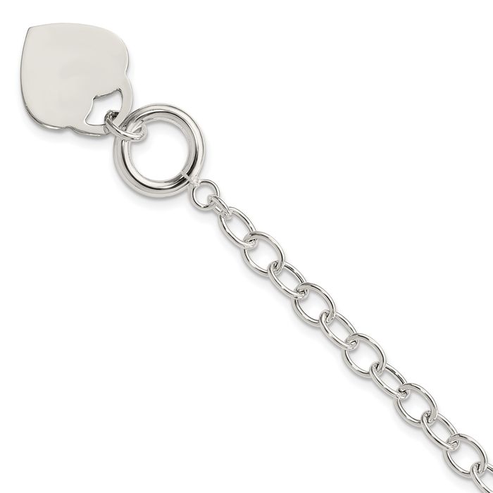 925 Sterling Silver Oval Link Engraveable Heart Chain Charm Bracelet