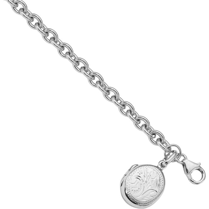 925 Sterling Silver Oval Locket Chain Charm Bracelet