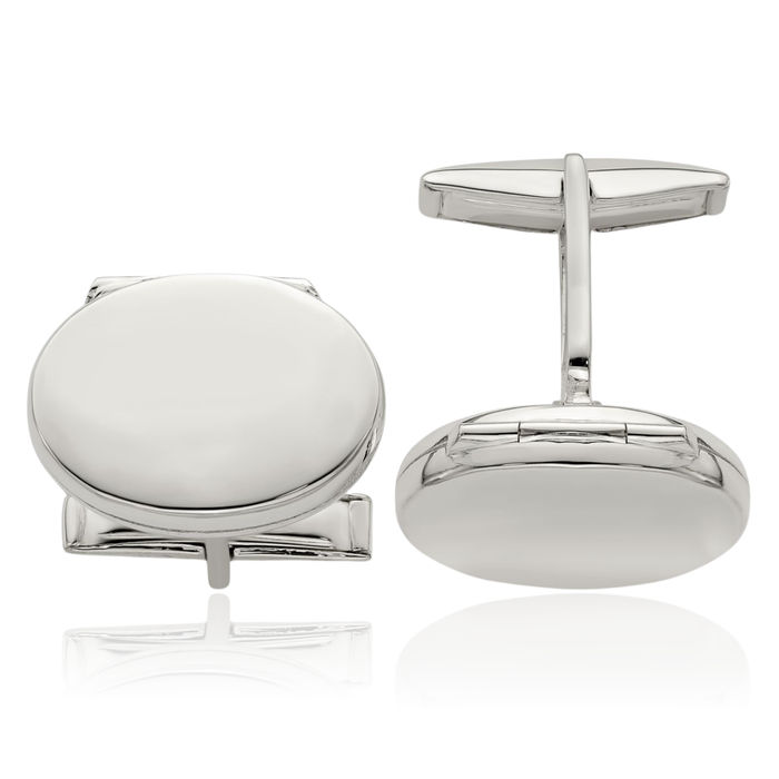 925 Sterling Silver Oval Locket Cufflinks French Tuxedo Shirt Cuff Links Set for Men